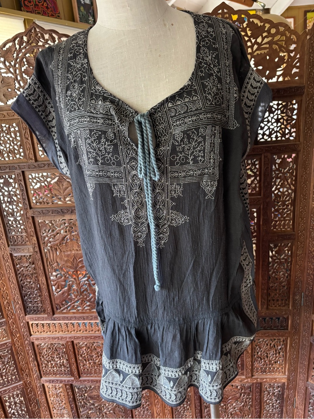 Cecico Black Tunic with White Embroidered Detail